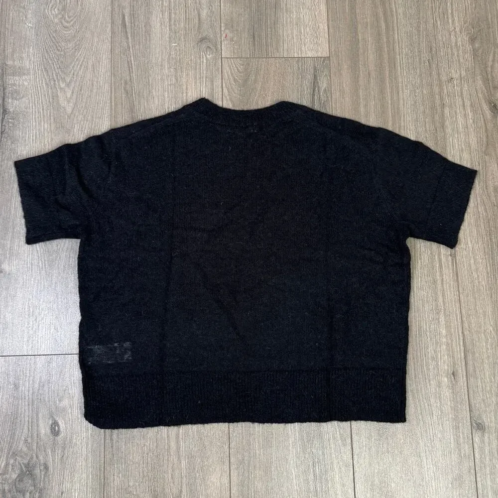 J.Crew Alpaca-Blend Oversized Sweater T-Shirt SZ S Black Short Sleeve Crew Neck